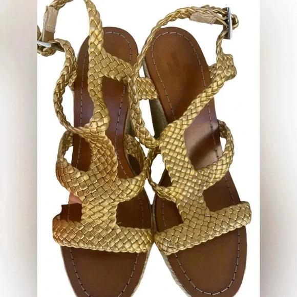 Kate Spade Nude Espadrille Wedge Gold Braid Straps Heels Women's Sz 7 M - Picture 3 of 5